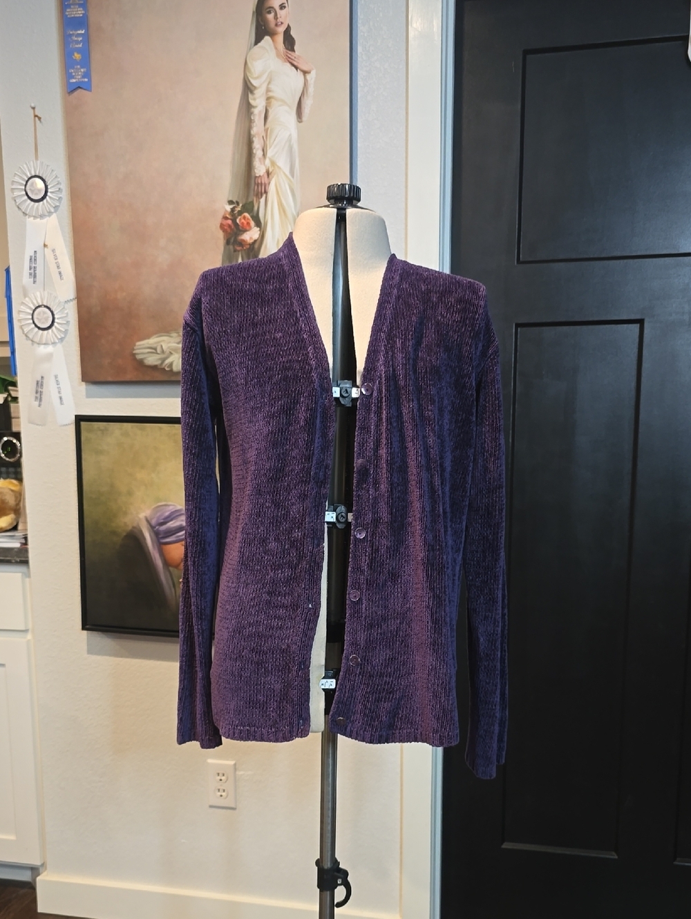Purple Women’s Ribbed Cardigan Sweater - Classic Open Front, chenille sweater